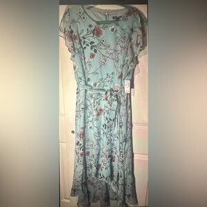 Dressbarn Teal Floral Dress with Belt